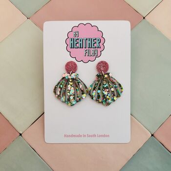 Statement Shell Glitter Resin Earrings / Mermaidcore Jewellery / Beach Holiday Statement / Summer Vacation Jewellery, 10 of 12