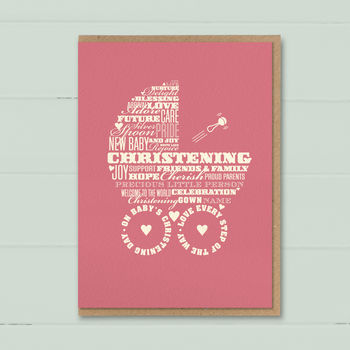 Baby Girl Christening Card ‘Pink Pram’, 3 of 4