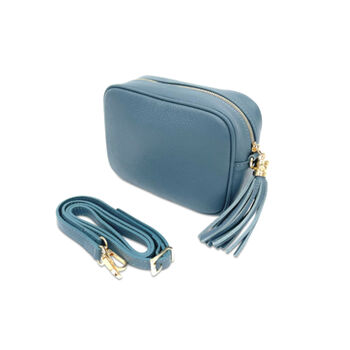 Denim Blue Leather Crossbody Bag And Blue Boho Strap, 2 of 9
