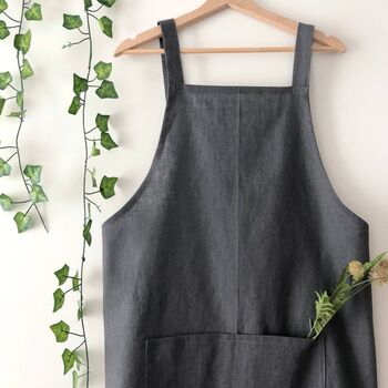 Personalised Charcoal Grey 100% Linen Pinafore Apron, 5 of 10