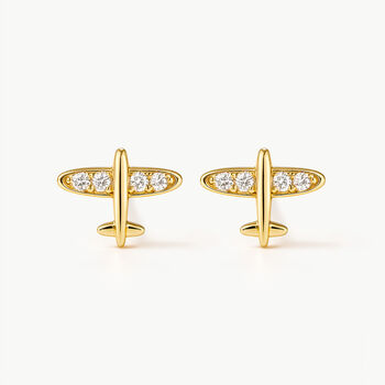 Gold Or Silver Women's Tiny Airplane Stud Earrings, 3 of 6
