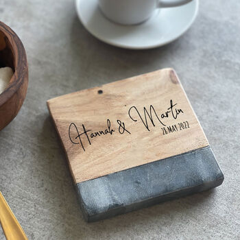 Personalised Marble And Acacia Coaster, 2 of 9