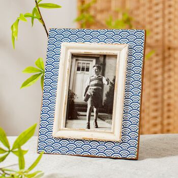 Japandi Blue Wave Print Wooden Photo Frame, 3 of 3