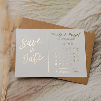 Foil Save The Date Calendar Wedding Invitations, 6 of 7