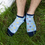 Peace Light Blue And Retro Teal Men's Trainer Socks, thumbnail 3 of 7