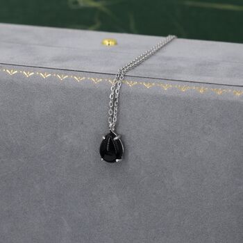 Sterling Silver Genuine Black Onyx Pear Necklace, 5 of 11