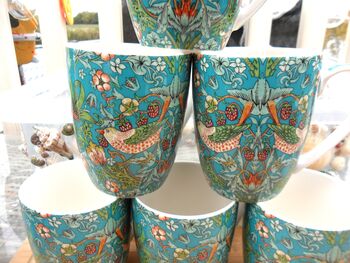 Set Of Six Aspen Mugs In Teal Strawberry Thief Design, 4 of 11