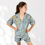 Pale Blue Floral 100% Cotton Ladies Pyjama Short Set, thumbnail 1 of 7
