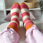 100% Cashmere Bold Coral Stripe Socks, thumbnail 5 of 10