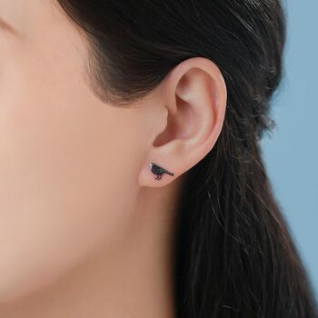 Sterling Silver British Black Bird With Yellow Beak Stud Earrings, 7 of 12