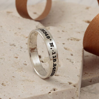 Coordinates Latitude Longitude Silver Band Ring, 2 of 12