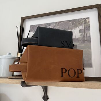 Personalised Mens Initial Soft Faux Leather Cube Wash Bag, 2 of 3