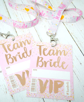 Rose Gold Team Bride Hen Party Vip Pass Lanyard Favours, 2 of 12