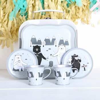 Bear Camp Tea Set With Personalised Case, 2 of 5