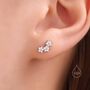 Sterling Silver Asymmetric Forget Me Not Flower Bouquet Cz Stud Earrings, thumbnail 6 of 12