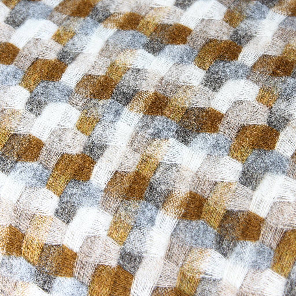Mustard And Grey Woven Lambswool Throw By Marquis & Dawe