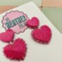 Twice The Love Pink Double Heart Glitter Resin Earrings, thumbnail 6 of 6