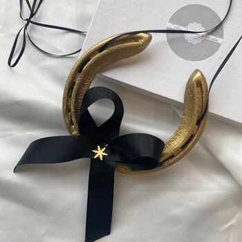 Personalised Gold Snowflake Charm Lucky Wedding Horseshoe, 5 of 7