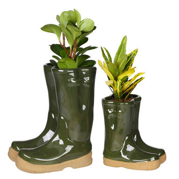 Personalised Set Of Two Wellington Boot Plant Pots, 2 of 11