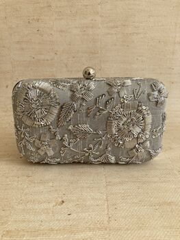 Grey Handcrafted Rectangular Clutch Bag, 7 of 10