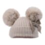 Biscuit Double Pom Pom Baby Hat With Velvet Bow, thumbnail 4 of 4