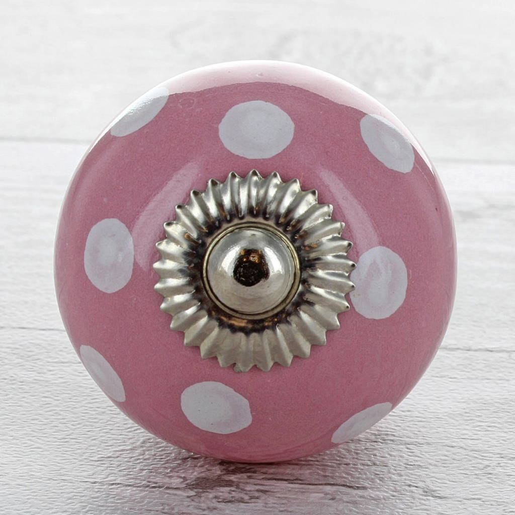 Pink Dots Ceramic Cupboard Door Knob Drawer Handle By G Decor
