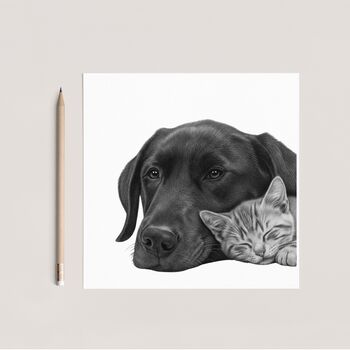 Best Friends – Labrador And Cat Cuddles Hand Drawn Greeting Card, 3 of 6