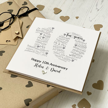Personalised 10th Anniversary Card With Tin Heart, 4 of 4