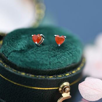 Genuine Carnelian Crystal Heart Stud Earrings, 4 of 11