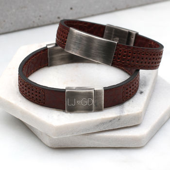 Mens Personalised Leather Message Bracelet, 2 of 9