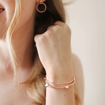 Heart Bead Triple Layered Bracelet In Rose Gold Plating, 2 of 4