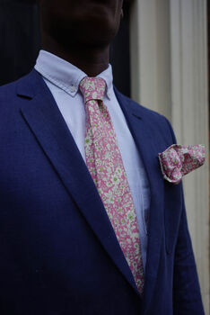 Mens Soft Pink Floral Print Slim Tie, 7 of 12