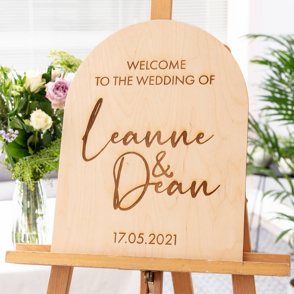 Engraved Wooden Wedding Arch Welcome Sign