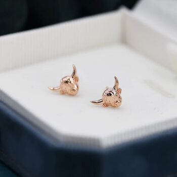 Tiny Sterling Silver Highland Cow Stud Earrings, 6 of 9