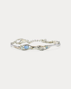 Handmade Dainty Silver Blue Fire Opal Flower Bracelet, 5 of 6