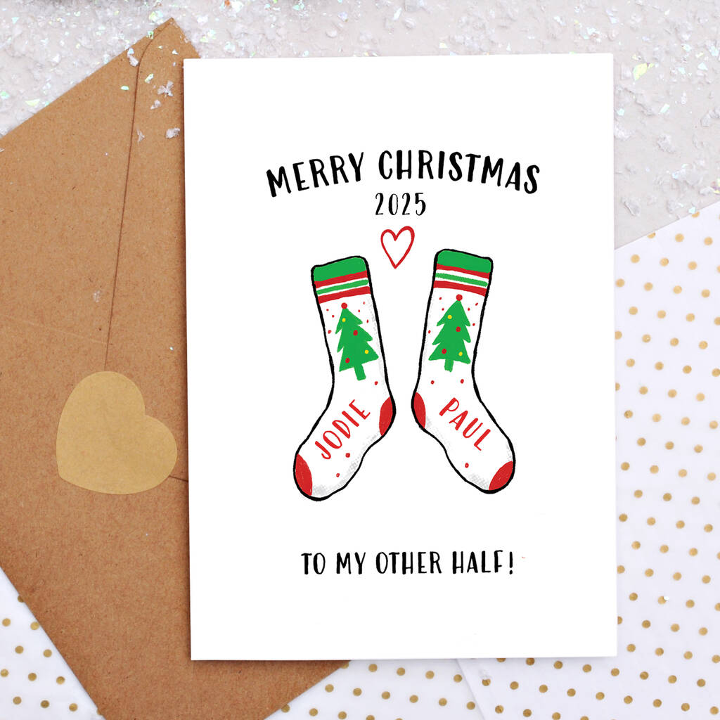 Personalised Other Half Christmas 2025 Couple Card With Festive Socks