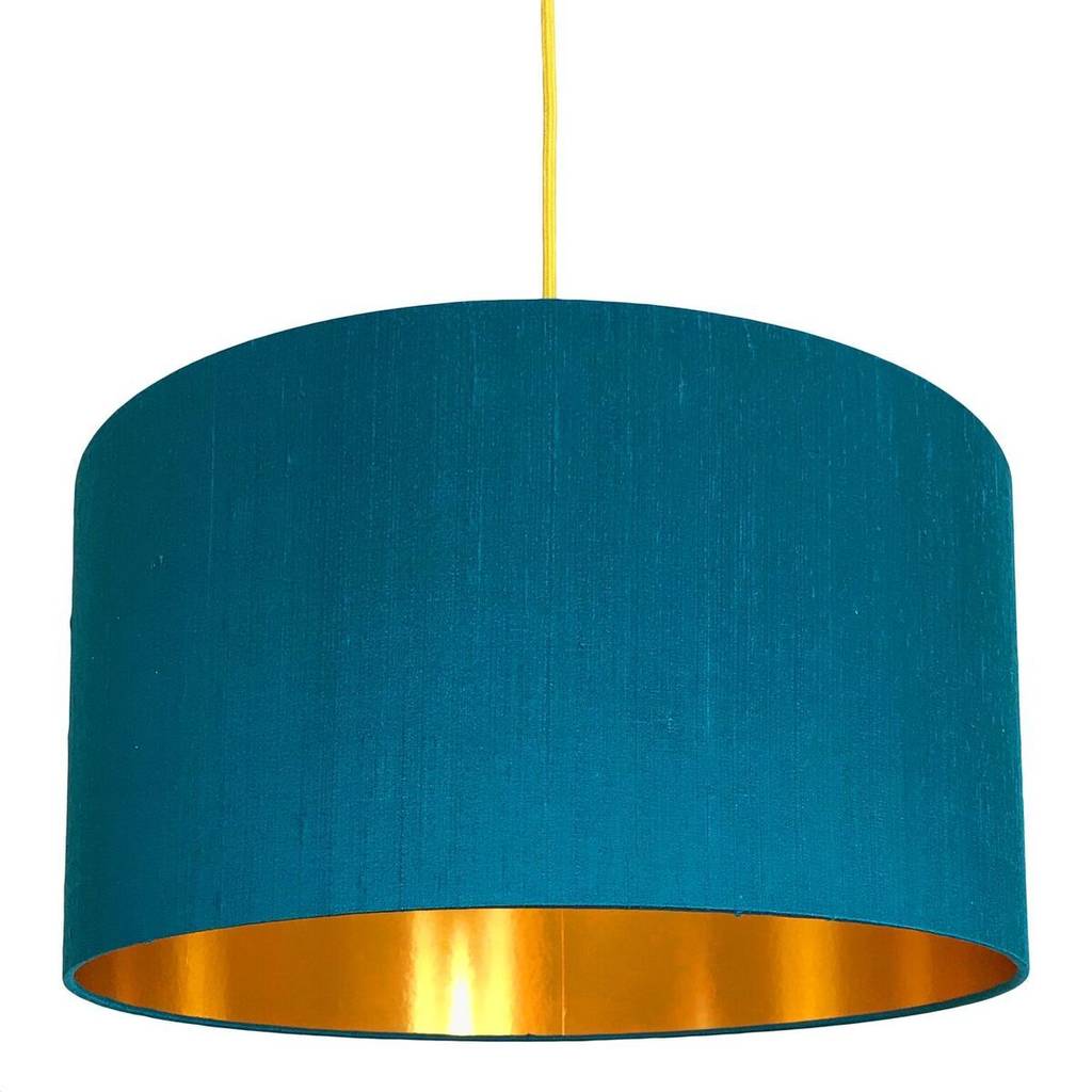 Teal Silk Lampshades With Copper Or, Silk Lamp Shades Uk