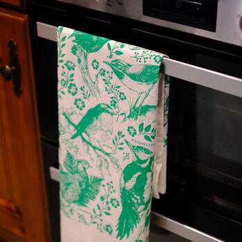 British Bird Screen Printed Tea Towel Green, 4 of 6