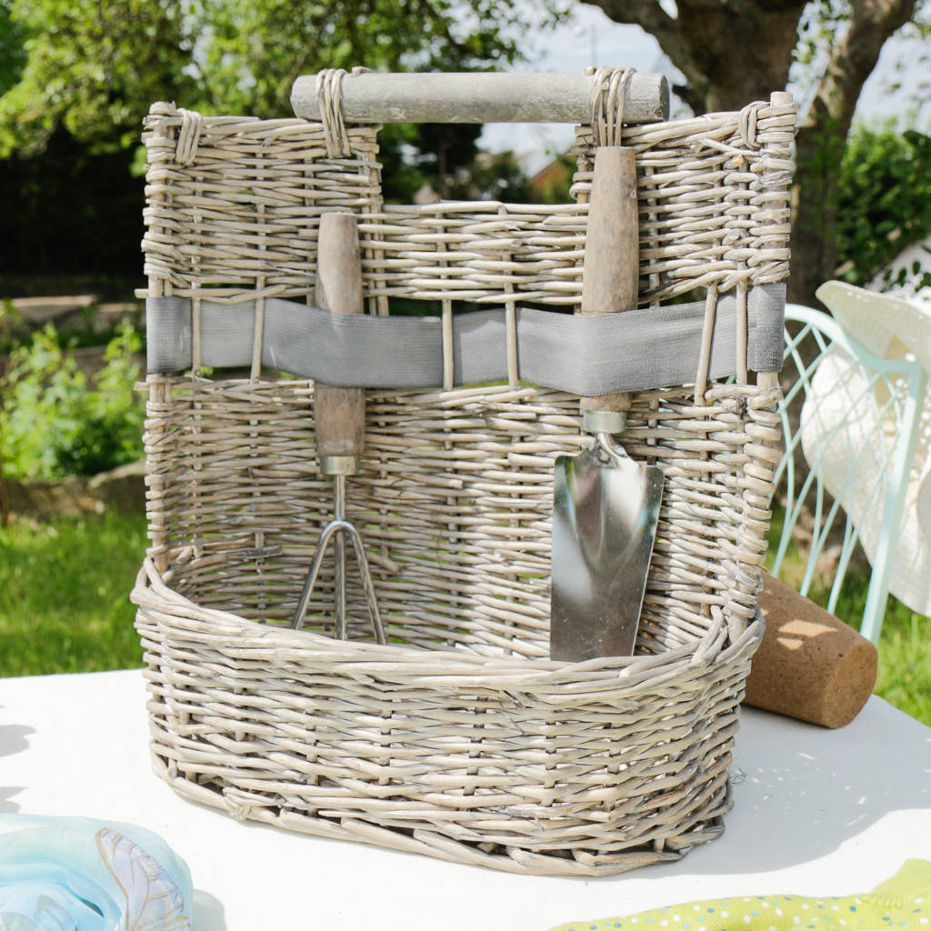 personalised french grey willow garden basket tools set by