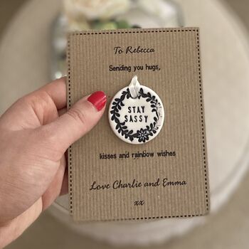 Stay Sassy Porcelain Token With Personalised Card, 3 of 6