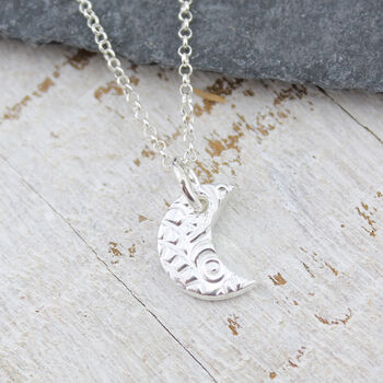 Sterling Silver Small Textured Moon Pendant, 4 of 7