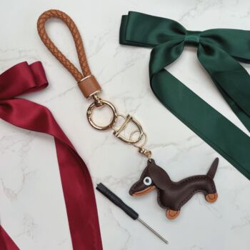 Dachshund Keyring With Braided Strap – Cute Sausage Dog Lover Stocking Filler Two Colour Options, 5 of 9