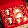 Turkish Copper Coffee Cup Set With Plates And Lids – Handmade Six Piece Gift For Two, thumbnail 1 of 9