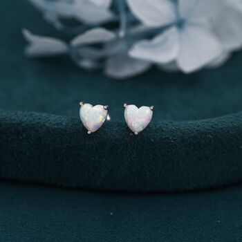 Sterling Silver White Opal Stud Earrings, 7 of 12