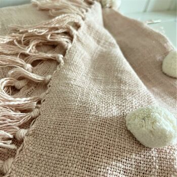 Fairtrade Cotton Pom Pom Throw Bedspread Slub Weave, 3 of 11