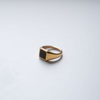 Gold Plated Square Signet Onyx Ring Polished Steel Ring, 5 of 12