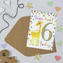 Giraffe 6th Birthday Card, thumbnail 1 of 2