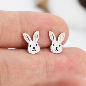 Sterling Silver Cute Bunny Head Earrings, 3 of 12