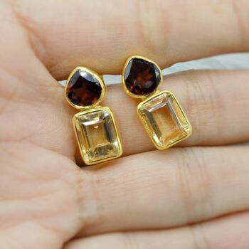 Garnet Citrine Silver Stud Earrings, 2 of 11