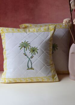 Yellow Palm Cushion Cover Quilted Set Of Two, 2 of 2